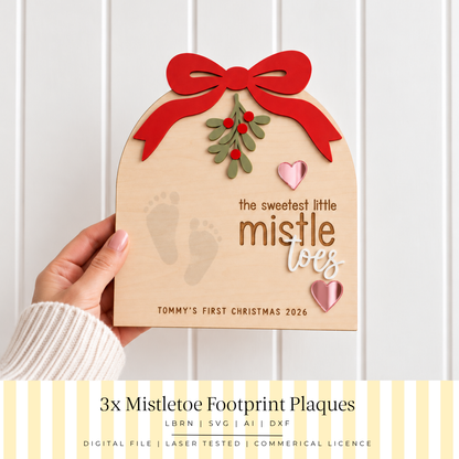 Mistletoe Footprint Plaque with Hearts