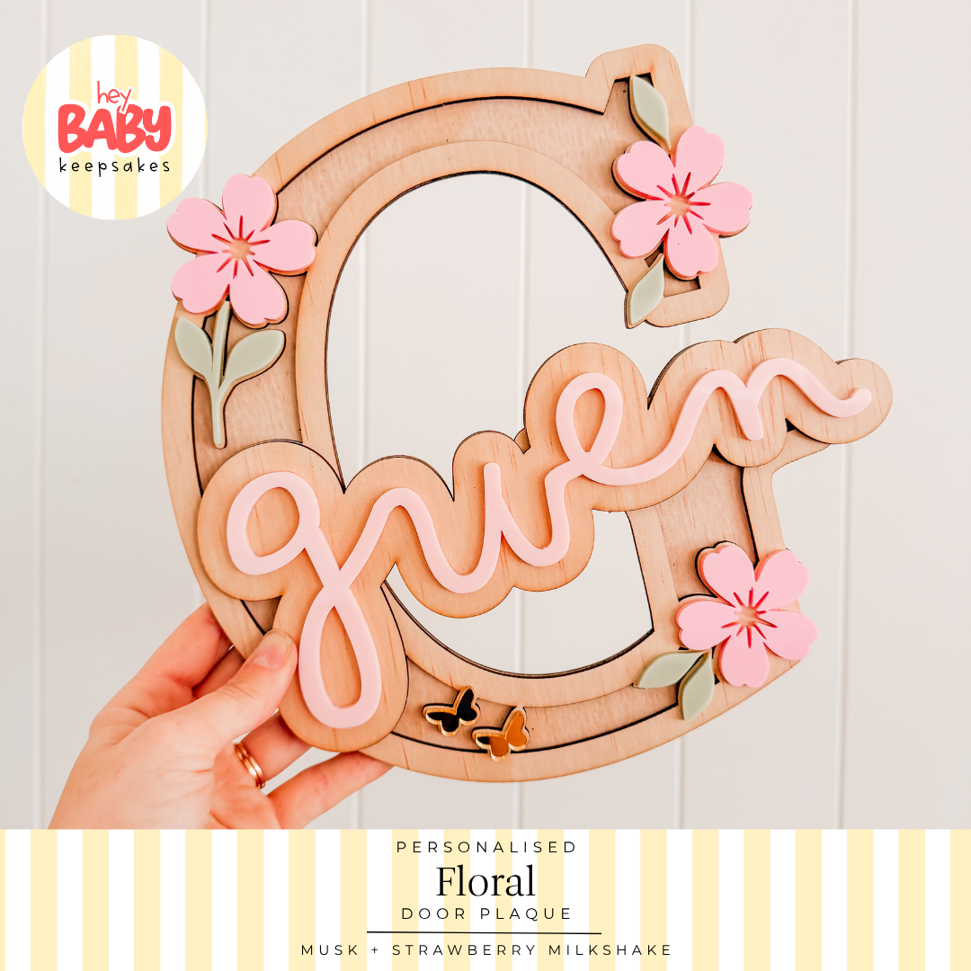 Personalied Floral Door Plaque