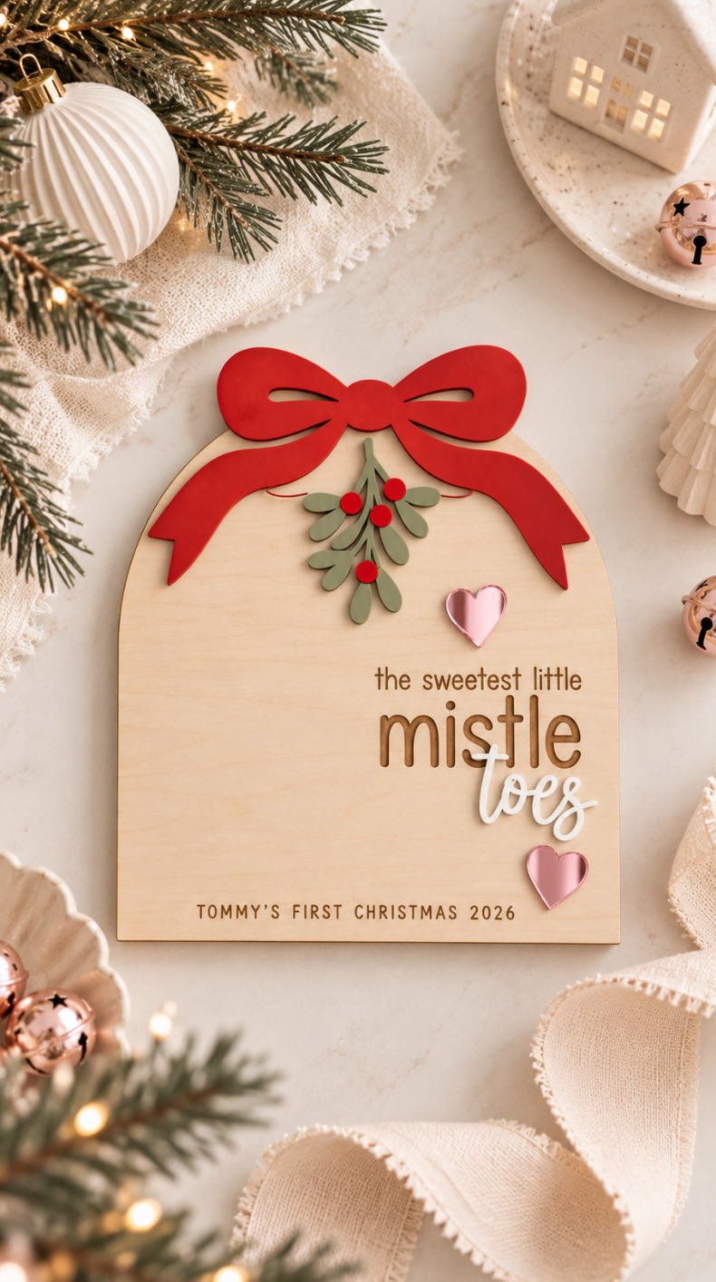 Mistletoe Footprint Plaque with Hearts